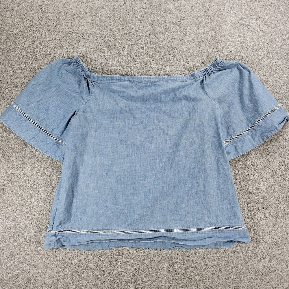 Lauren Ralph Lauren Chambray Off Shoulder Top‎ Womens XL Blue Denim Bell Sleeve
